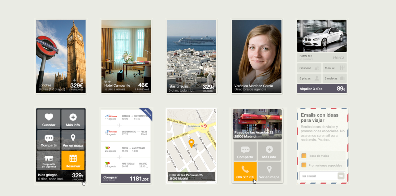  Fragmento del sistema de diseño para el grupo Globalia, que usaba un lenguaje de tarjetas exportable a móvil. 
